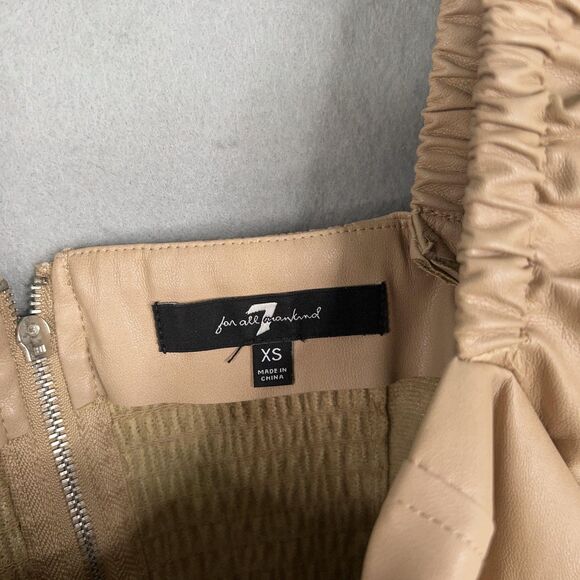 7 For All Mankind Dress Womens XS Tan Faux Leather Square Neck Puff Sleeve Mini - Picture 5 of 14